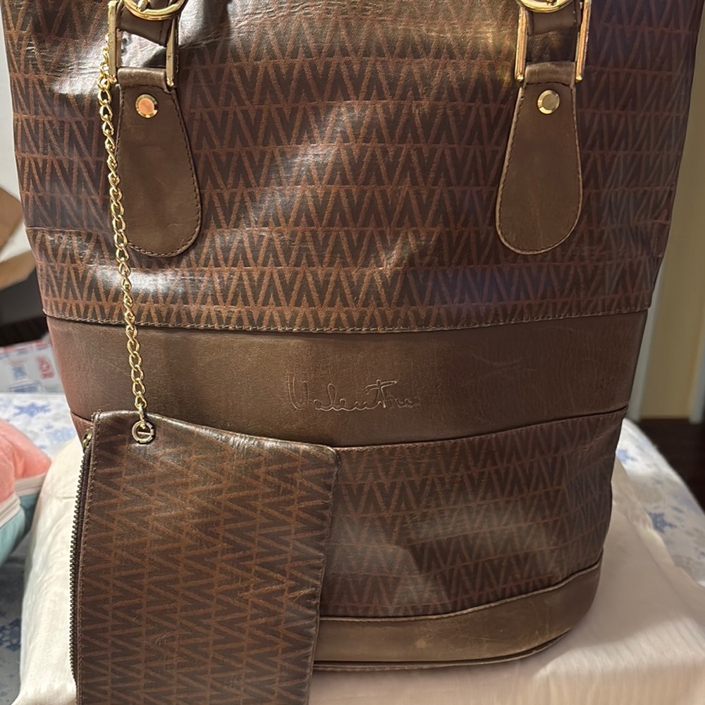 Valentino Brown Monogram Tote with Pouch/Vintage